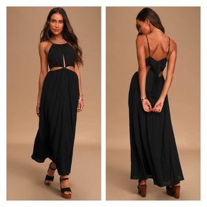 Lulus Streamlined Style Black Tie-Back Cutout Maxi Dress Size Medium T72